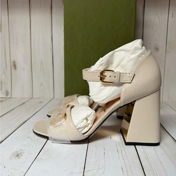 Gucci Nappa Horsebit Cross Strap Sandals Mystic White Sz 40.5 / 10.5 - Picture 3 of 14